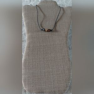 Handmade Peacock, Peach & Brown Peacock Pearl & Black Leather Necklace